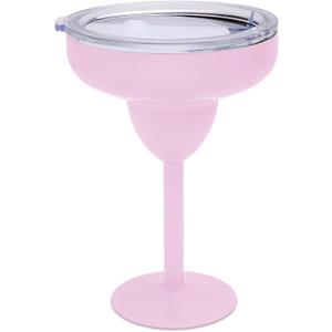 Vacuum-Sealed Metal Margarita Glass with Lid, Insulated Tumbler Mug, Steel Cup for Vacation, Pool, and Ice Cold Margs on the Beach (Pink)