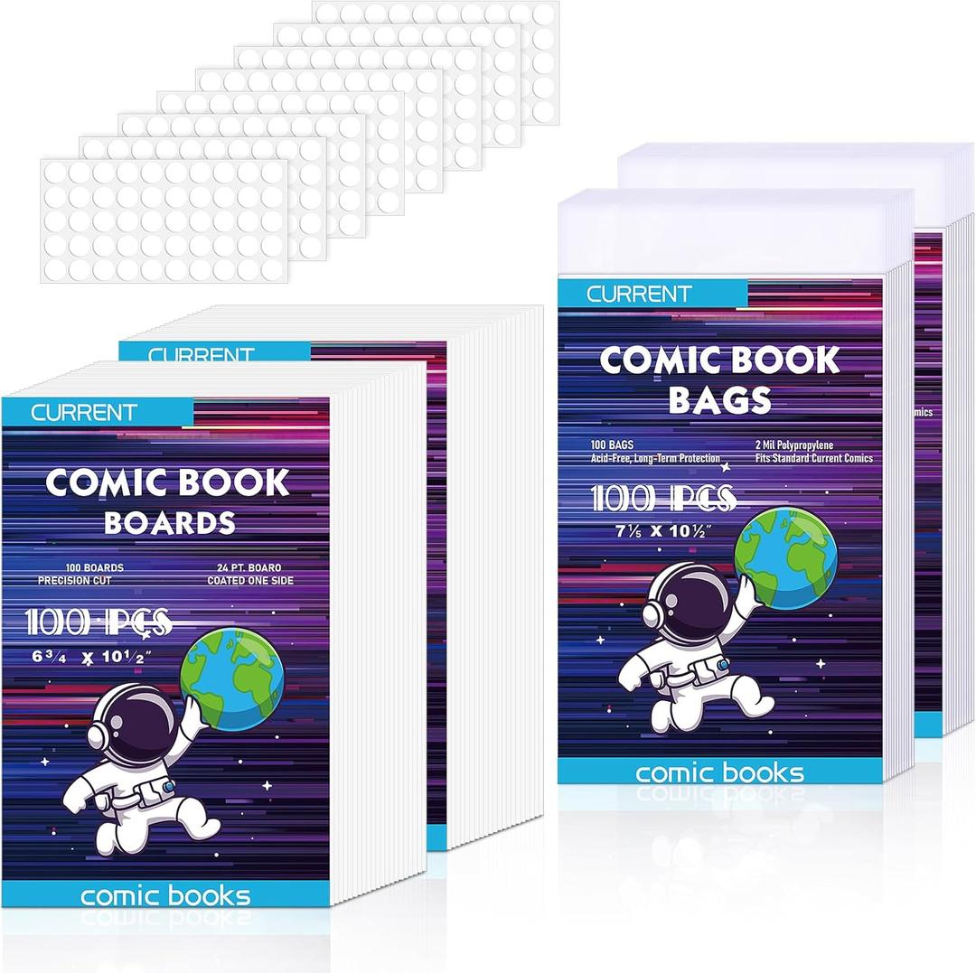 YSCare 200 Pack Current Comic Book Bags and Boards, Thick Acid-Free Comic Books Backing Boards, Clear Book Sleeves Protector for Current Comics Storage and Protection