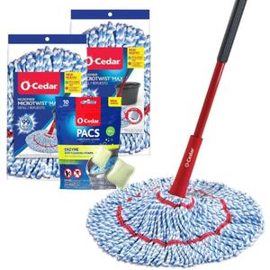 O-Cedar MicroTwist MAX Microfiber Mop with 2 MicroTwist MAX Refills and Citrus Floor Cleaning PACS (Variety Pack)