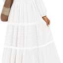 Women's Spring Long Sleeve Maxi Dresses 2026 Casual Crewneck Smocked A Line Tiered Flowy Wedding Guest Long Dress L