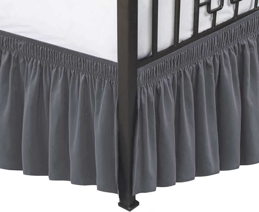 Biscaynebay Wrap Around Bed Skirts with Split Corners for King Beds 14" Drop, Dark Grey Elastic Dust Ruffles Adjustable Easy Fit Wrinkle & Fade Resistant Silky Luxurious Fabric Machine Washable