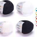 4 Balls Different Color Cotton Yarn Pack & 10pcs Stitch Markers, Soft Yarn for Knitting & Crochet - 50gr / 175yds Each Ball - (2) Sport, Fine Weight Yarn for Amigurumi (H02 - Black & White)
