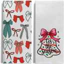 3 x Coquette Red and Green Christmas Bow Kitchen Towels, Preppy Christmas Dish Tea Towel for Kitchen, Girly Xmas Snowflakes Holiday Decorative Hand Towels for Bathroom, 16x24 Inches Set of 2