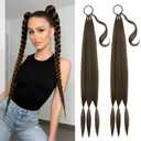 2PCS Long Braid Ponytail Extension with Hair Tie DIY Wrap Around Synthetic Hairpiece Natural Soft Fluffy Style for Women's Daily Wear