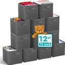 Reli. 11 Inch Cube Storage Bins (12 Pack) | Cube Organizer Bins | 11x11 Fabric Storage Boxes | Collapsible, Foldable Fabric Cubby Box (Square) | Kids Room Organization (Dark Gray)