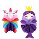 Nuenen 2 Pcs Bath Loofahs Kids Toddler Cute Cartoon Bath Sponges Loofah Pouf Body Scrubber Mesh Sponges for Children Shower Washing Exfoliating(Unicorn, Princess)