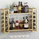 Wall Mounted WineRack, WineRack Wall Mounted with WineGlass Rack, 2-Tier Multi-Functional Shelf for Home Restaurant Bar Storage Rack (Gold, 31.5" W x 9.8" D x 21.6" H)