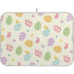 Happy Easter Bunny Rabbit Dish Drying Mat Quick Absorbent 16x18 Easter Eggs Spring Butterfly Kitchen Drying Mat for Countertop Sink Reusable Dishes Mats Kitchen Essentials