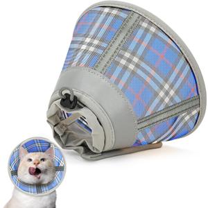 Cat Cone Collar Soft, Cat Recovery Collar for Large Medium Small Cats Kittens, Pet Cone Alternative After Surgery (L(Neck 9"-12"), With-BlueGrid)