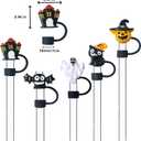5PCS Halloween Straw Toppers 10mm, Silicone Straw Tips Covers Caps for Tumblers Stanley Straws - Stanley Cup Accessories Tumbler Accessories (Hallows Black)