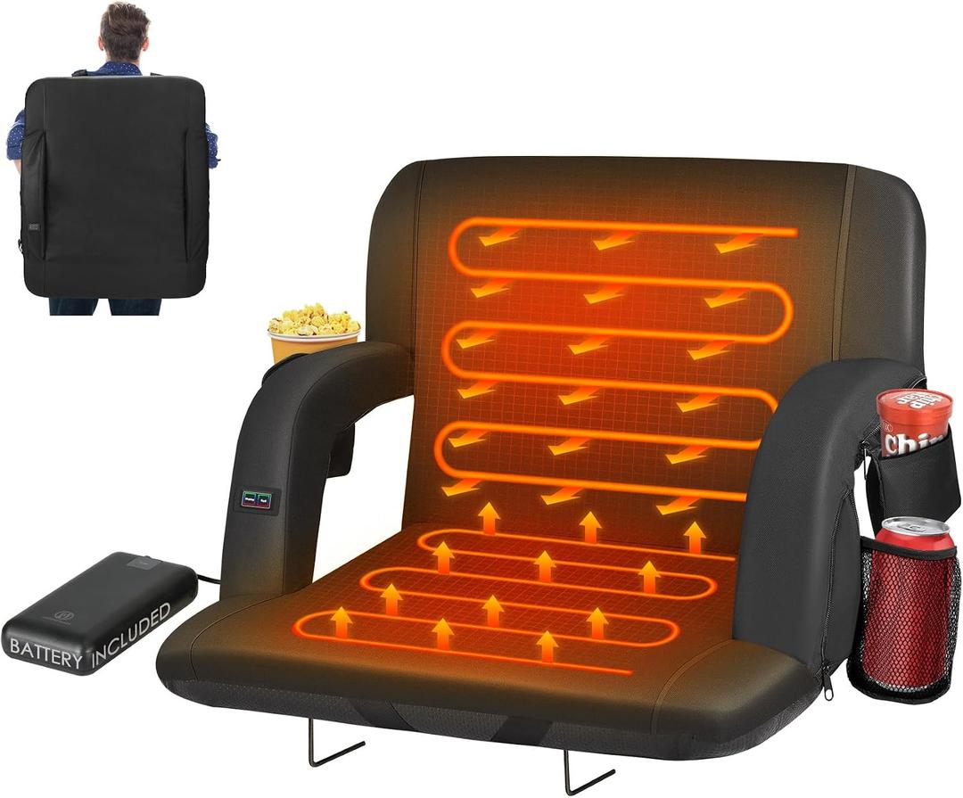 HOPERAN Dual-Sided Heated Stadium Seats for Bleachers with Back Support, 20000mAh Power Bank Included Stadium Chair, 3 Levels Heating Stadium Seating for Bleachers Seat with Backrest