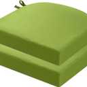 idee-home Thick 17" x 17" x 3" Patio Chair Cushions Set of 2, Waterproof with Ties, Seat Cushions for Outdoor Furniture, Dining Chair Pads Green