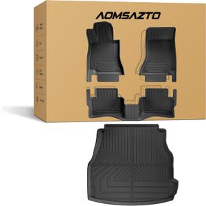 Floor Mats & Trunk Mat for Mercedes-Benz C Class Sedan Only 2022-2024 2025 2026 - AOMSAZTO All Weather Custom Fit Floor Liners Cargo Liner C300 C43 AMG C63 AMG S C63 AMG S E Accessories, Black
