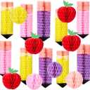 18Pcs Pencil Apple Hanging Honeycomb Balls Welcome Back to School Classroom Hanging Decorations for Teacher Appreciation Week First Day of School Party Decor