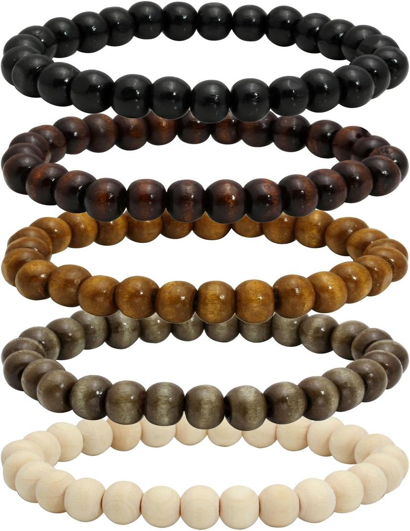 MILAKOO 5 Pcs Wooden Beaded Bracelet Bangle for Men and Women Elastic