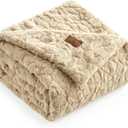 Cozy Bliss Faux Fur Throw Blanket for Couch, Fuzzy Soft Plush Thick Warm Fluffy Reversible Wave Textured Blanket for Sofa Bedroom Living Room, 55 * 70 Inches Khaki