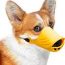 LUCKYPAW Dog Muzzle, Soft Duck Silicone Mouth Cover with Adjustable Strap for Small Medium Dogs, Best to Prevent Barking, Biting, and Chewing(Yellow,S)