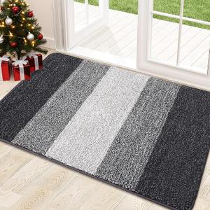 Kitinjoy Indoor Outdoor Door Mat, 32x20 Non-Slip Absorbent Dirt Trapper, Low-Profile Washable Inside Entrance Front Floor Mat, Sturdy Soft Entry Doormats for Entryway, Grey