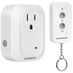 SURAIELEC Wireless Light Switch Remote Control Outlet, No Wiring Needed, 100ft RF Range, Pre-Programmed, Expandable Keychain Remote Switch Kit for Lamps, Fans, Christmas Trees, Small Appliances
