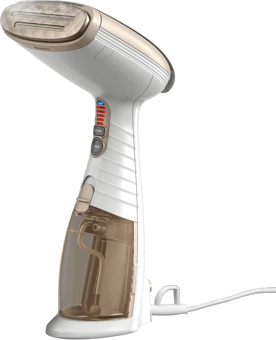 Conair Handheld Garment Steamer for Clothes, Turbo ExtremeSteam 1875W Fabric Steamer, Portable Handheld Design, Strong Penetrating Steam, White/Champagne