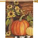 Hzppyz Fall Pumpkin Sunflowers Home Decorative House Flag, Autumn Garden Yard Outside Buffalo Plaid Check Decor Flag, Thanksgiving Farmhouse Decoration Seasonal Outdoor Large Flag Double Sided 28 x 40 (Multicolor)