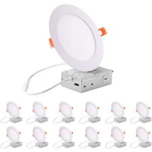 ZYC Recessed Lighting 6 Inch - 12W Ultra-Thin LED Ceiling Lights,2700-5000K Selectable,5CCT Dimmable Canless Wafer Downlight,1100LM Hight Brightness,Dimmable Can Light,Pack of 12 White.