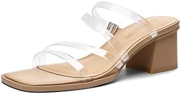 DREAM PAIRS Women's Strappy Heels Block Open Toe Low Heel Chunky Mules Sandals Dress Shoes, Size 7.5