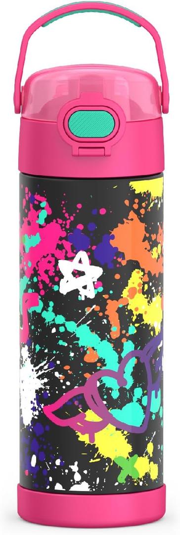 THERMOS FUNTAINER 16 Ounce Stainless Steel Vacuum Insulated Bottle with Wide Spout Lid, Graffiti Girl