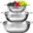P&P CHEF Stainless Steel Colander Set of 3-2.4/4 / 6 Qt, Square Colanders for Kitchen, Pasta Strainer for Washing Draining Rinsing Spaghetti Fruit Food, Dishwasher Safe & Healthy