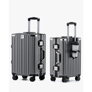 HotWay 26 Inch Aluminum Frame Luggage with Spinner Wheels, PC Hard Shell Suitcase with Cup Holder, Zipperless Luggage for Business Travel, Gray