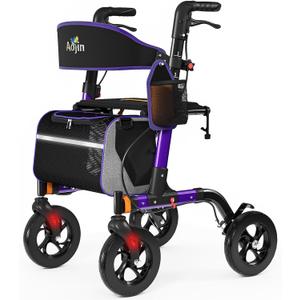 Walkers for Seniors, Rollator Walker with Seat, 350 lb Weight Capacity, 18" Big Seat, 8" All-Terrain Wheels, 6-Level Adjustable Height, Lightweight Aluminum Frame Rollator Walkers for Seniors (Purple)