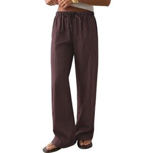 CHYRII Women's Summer Casual Linen Wide Leg Pants (Brown, S)