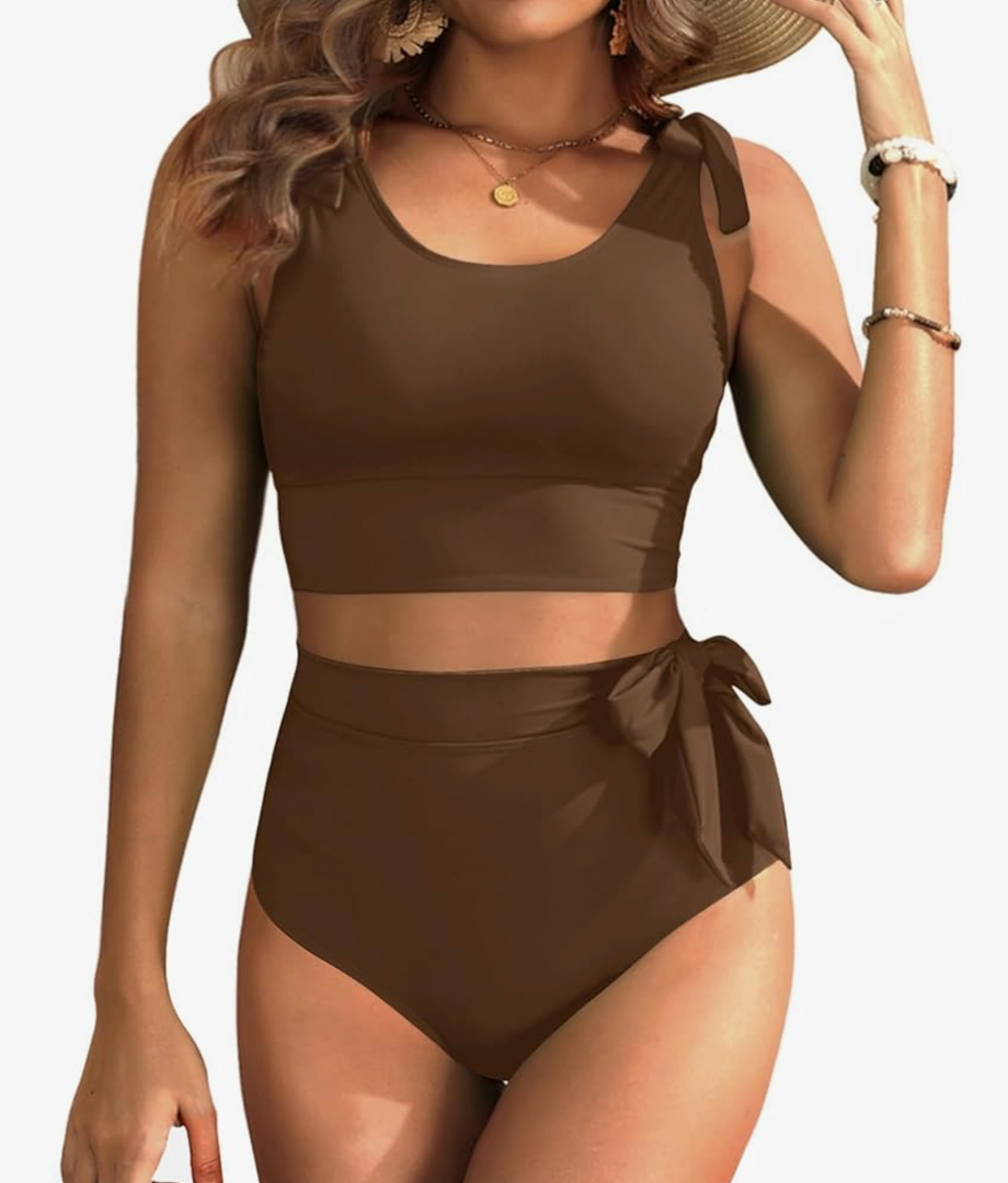 Two Piece High Waisted Swimsuits - Women Tummy Control Bikini Modest Bathing Suit 2PC 2025, size L