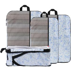 U+U 4 Set Compression Packing Cubes - Ultralight Travel Organizers, Space-Saving Suitcase Organizer, Expandable Packing Cubes for Travel, Business Trip and Family Vacation (Blue Flower)