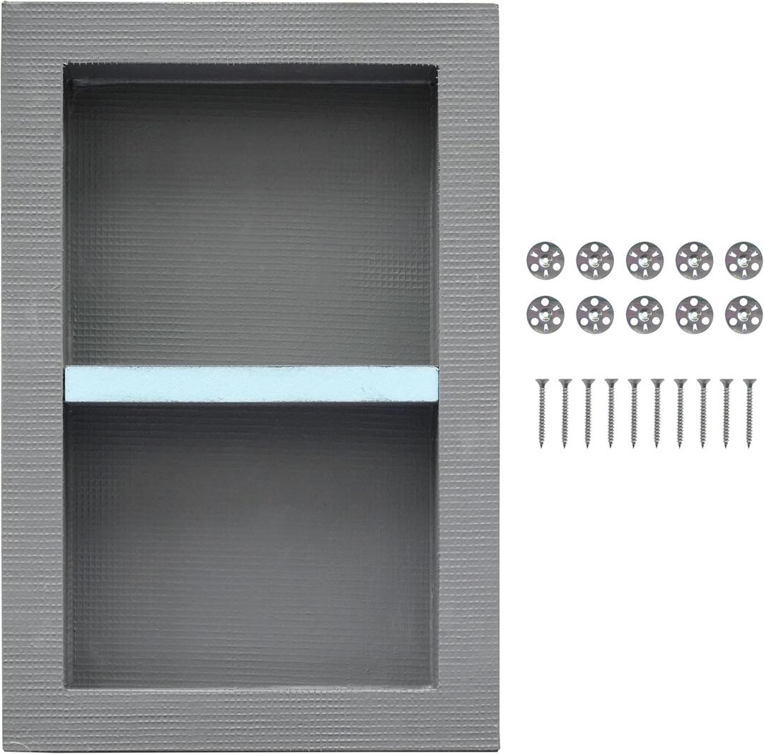 Shower Niche Insert Tile Ready 12x20, Adjustable Height Shelf, Mortar Surface Gives Stronger Bonding Strength to Tiles, Waterproof Coating Providing Double Protection Against Water