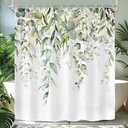 Riyidecor Sage Green Eucalyptus Shower Curtain,Fabric Cloth Bathroom Curtains,Leaves Plants Spring Floral Botanical Leaf Nature Watercolor Bath Shower Curtains Decor Set 72x72 Inch