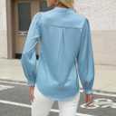 VIMPUNEC Women's Dressy Satin Blouses Fall Long Sleeve Work Shirts Business Casual V Neck Tops (Blue, L)