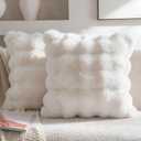 Neelvin Cream White Faux Fur Pillow Covers Set of 2, Luxury Soft Fluffy Throw Pillow Covers for Couch, Fuzzy Decorative Plaid Plush Cushion Cases for Living Room Sofa Bedroom Decor