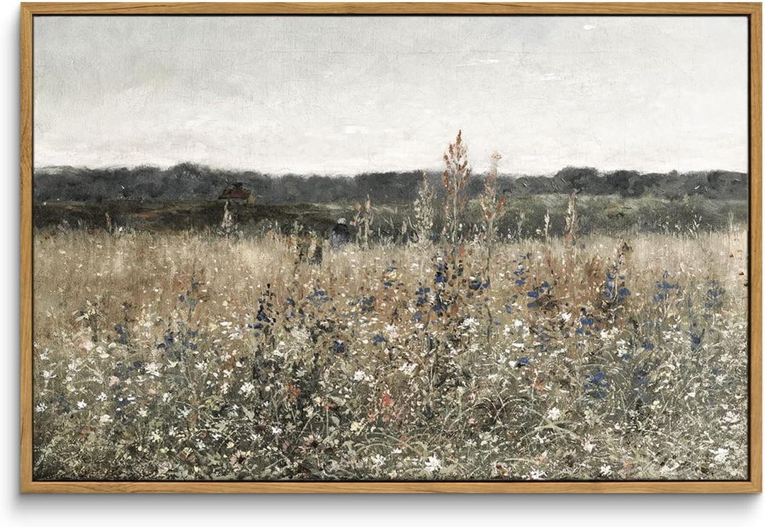 InSimSea Framed Canvas Wall Art Vintage Decor, Wildflower Field Vintage Wall Art Canvas Prints, Modern Farmhouse Bathroom Home Wall Decor, 16"x24"