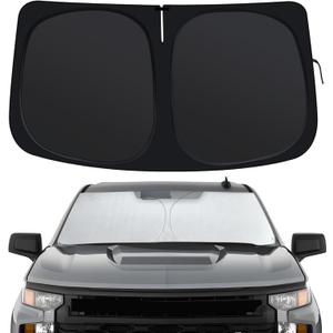 Windshield Sun Shade for Chevrolet Silverado 1500 2014-2025, Front Window Shades Custom Fit for Chevy Accessories, Foldable Car Sun Shield with Steering Wheel Sunshade to Block UV Keep Car Cool
