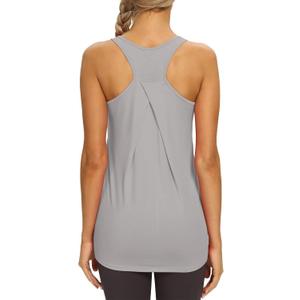 Mippo Womens Long Workout Tops Racerback Athletic Yoga Tank Pilates Shirts (Beige, M)