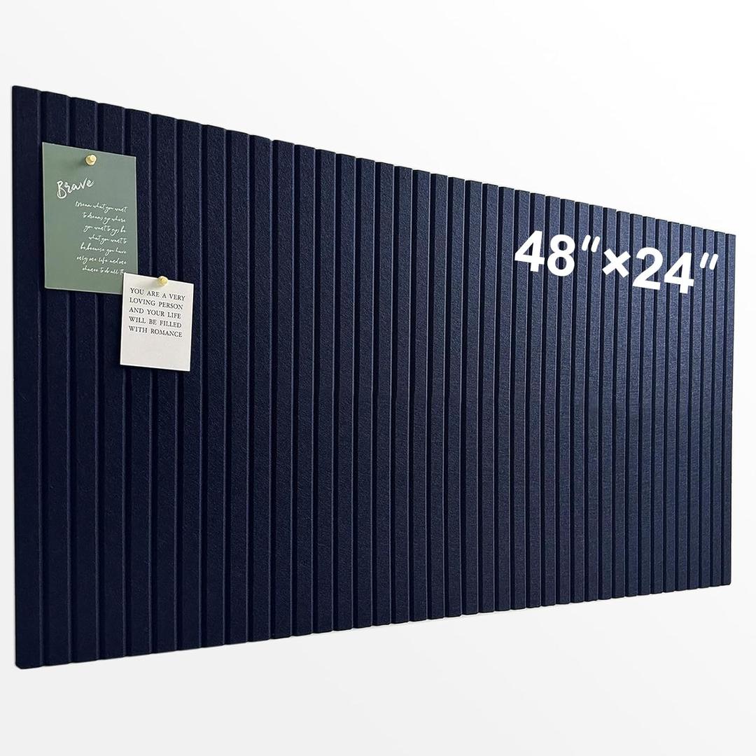 Large Cork Board for Office, 8 Pack Felt Wall Tiles with Slat Wall Paneling and Safe Removable Adhesive Tabs, Felt Bulletin Board Pin Board Cork Boards for Walls (Dark Blue)