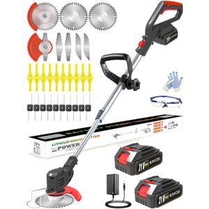 Electric Weed Wacker Cordless, 21V Battery Powered Weed Eater with 2X 2.0Ah Batteries and Charger, Metal Blade Weedwacker, 3-in-1 Stringless Grass Trimmer Brush Cutter Edger for Lawn Yard
