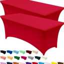 Utopia Kitchen Spandex Tablecloth 2 Pack [6FT, Red] Tight, Fitted, Washable and Wrinkle Resistant Stretch Table Cloth Rectangle Cover for Trade Show, Weddings & Parties [72Lx30Wx30H Inch]