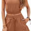 Blooming Jelly Womens Two Piece Lounge Sets Summer Casual Airport Short Sets Vacation Outfits Travel Clothes Resort Wear 2024 (L, Reddish Brown)