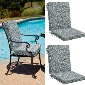 Patelai 2 Set 42x21x3 Inch Outdoor Patio Chair Cushions for Dining/Rocking Chairs High Back Soft Seat Pad with Ties Waterproof Fade Resistant for Indoor Outside Furniture (Vibrant,Paisley Blue Floral)