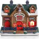 DREAM GARDEN Christmas Village House, Ceramic Hunting Lodge with LED Light Christmas Collectible Buildings for Tabletop Decoration Xmas Mantle Home Decor