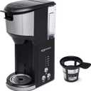 Amazon Basics Single Serve Coffee Maker K-Cup, 14 Oz, Black & Stainless Steel Machine, 5.98"D x 9.44"W x 14.17"H
