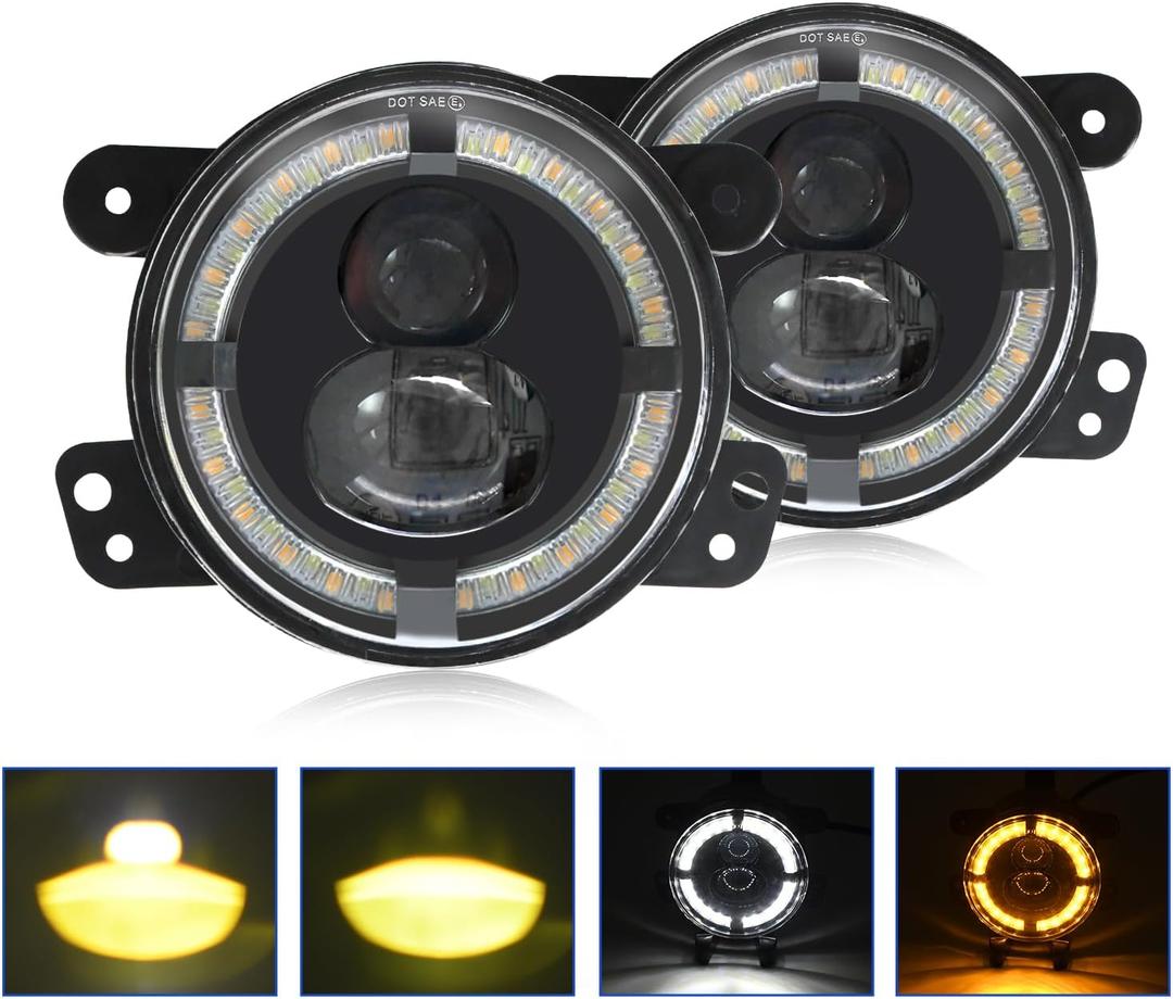 4 Inch Round LED Fog Lights, 60W Amber Pods Light Bar, Easy-Install LED Off Road Lights for 2007-2018 Jeep Wrangler Unlimited JK, Pair