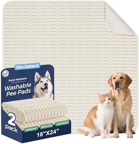 Sinotalent Washable Pee Pads for Dogs, Reusable Puppy Pads Dog Pads, Non-Slip Dog Pee Pads, Leak-Proof Pet Pee Pads Wee Wee Pads for Dogs. (Cream White, 18"x24"(Pack of 2))